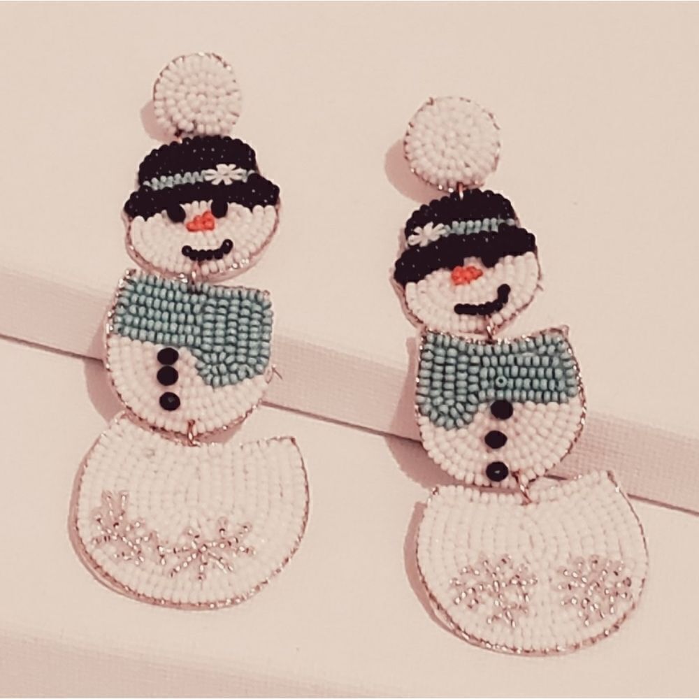 New! Snowman Dangle Statement Earrings (Cb5)